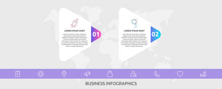 Infographics triangles with 2 steps, labels. Vector template uses for diagram, business, banner, workflow layout, presentations, flowchart, graph, content, processes diagram. Data visualizationのイラスト素材