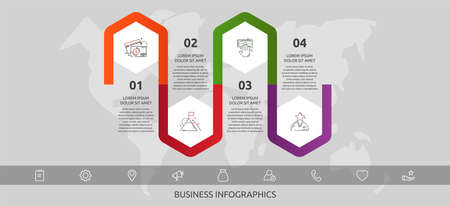 Vector infographic template hexagons for 4 icons, diagram, graph, presentation. Business concept with four steps. For content, timeline, workflow, banner, workflow, marketing, banner, levels, chartのイラスト素材