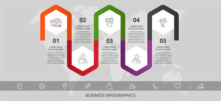 Vector infographic template hexagons for five icons, diagram, graph, presentation. Business concept with 5 steps. For content, flowchart, workflow, banner, marketing, banner, levels, web, chartのイラスト素材