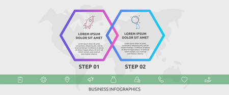 Vector infographic line template hexagons for 2 icons, diagram, graph, presentation. Business concept with two steps. For content, flowchart, timeline, workflow, banner, workflow, banner, chartのイラスト素材