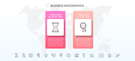 Infographics square with 2 steps, icons. Vector template used for diagram, business, web, banner, workflow layout, presentations, flowchart, info graph, timeline, content, levels, processes diagramのイラスト素材