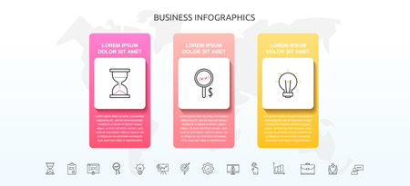 Infographics square with three steps, icons. Vector template used for diagram, business, banner, workflow layout, presentations, flowchart, info graph, timeline, content, levels, processes diagramのイラスト素材