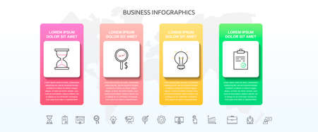 Infographics square with 4 steps, icons. Vector template used for diagram, business, web, banner, workflow layout, presentations, flowchart, info graph, timeline, levels, chart, processes diagramのイラスト素材