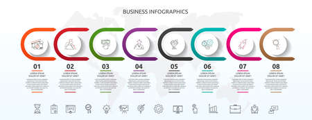 Vector infographic template circles for eight icons, diagram, graph, presentation. Business concept with 8 options. For content, flowchart, steps, workflow, marketing, banner, levels, web, chartのイラスト素材