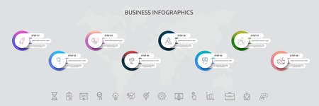 Vector infographic template circles for eight icons, diagram, graph, presentation. Business concept with 8 options. For content, flowchart, steps, workflow, marketing, banner, levels, web, chartのイラスト素材