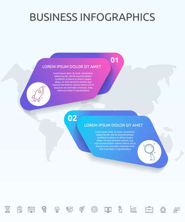 Vector Infographics with 2 steps, labels. Can be used for diagram, business, web, banner, workflow layout, presentations, flowchart, info graph, timeline, content, levels, processes diagramのイラスト素材