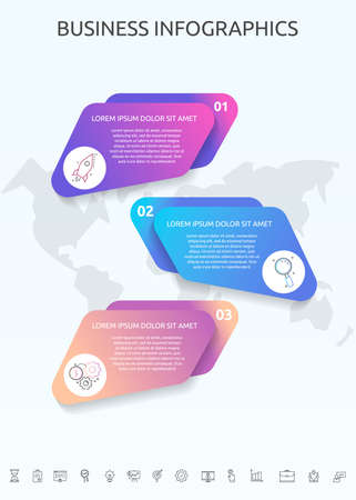 Vector Infographics 3D with three steps, labels. Can be used for diagram, business, web, banner, workflow layout, presentations, flowchart, info graph, timeline, content, levels, processes diagramのイラスト素材
