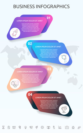 Vector Infographics 3D with 4 steps, labels. Can be used for diagram, business, web, banner, workflow layout, presentations, flowchart, info graph, timeline, content, levels, processes diagramのイラスト素材