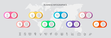 Vector infographic template circles for eight icons, diagram, graph, presentation. Business concept with 8 options. For content, flowchart, steps, workflow, marketing, banner, levels, web, chartのイラスト素材