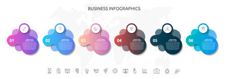 6 steps infographics with abstract labels. Vector template six part used for business, banner, presentations, flowchart, info graph, content, levels, chart, processes diagramのイラスト素材