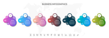 7 steps infographics with abstract labels. Vector template seven part used for diagram, business, workflow layout, presentations, flowchart, info graph, timeline, contentのイラスト素材