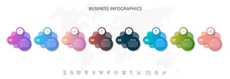 8 steps infographics with abstract labels. Vector template eight part used for banner, workflow layout, flowchart, info graph, timeline, content, levels, chart, processes diagramのイラスト素材