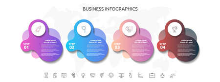 4 steps infographics with abstract labels. Vector template four part used for diagram, business, web, presentations, flowchart, info graph, timeline, contentのイラスト素材