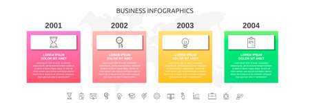 Vector Infographic rectangles with 4 steps. Square template can be used for diagram, web, presentations, flowchart, info graph, timeline, content, levels, chart, processes diagramのイラスト素材