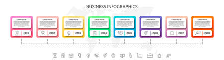 Vector Infographic rectangles with eight steps. Square template can be used for diagram, web, banner, workflow layout, flowchart, info graph, timeline, content, chart, processes diagram.のイラスト素材