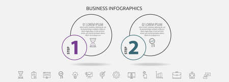 Circles vector line infographic with 2 step, icons. Timeline used for diagram, chart, web, banner, workflow layout, presentations, flowchart, info graph, content, levels, chart, processes diagramのイラスト素材