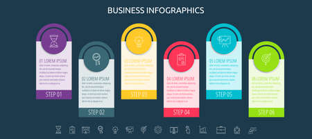 Vector infographic flat template circles for six label, diagram, graph, presentation. Business concept with 6 options. For content, flowchart, steps, timeline, workflow, marketing, levels, bannerのイラスト素材