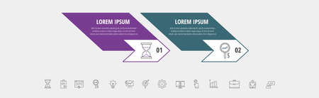Vector infographic with 2 step, arrow, numeral, icons. Timeline used for diagram, chart, web, banner, presentations, flowchart, info graph, timeline, content, levels, chartのイラスト素材