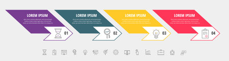Vector infographic with 4 step, arrow, numeral, icons. Timeline used for diagram, chart, banner, workflow layout,, flowchart, info graph, timeline, content, chart, processes diagramのイラスト素材