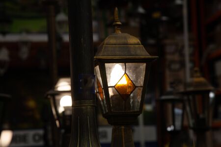 blurred cafe restaurant club background with wooden tableの写真素材