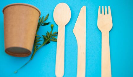 Zero waste, environmentally friendly, disposable tableware, cardboard tableware, paper tableware, space for text, view from the top. Save the planet.の写真素材