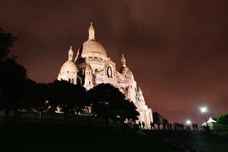 Sacre-Coeur Basilica. Basilica of the Sacred Heart by Night, Paris Franceの写真素材
