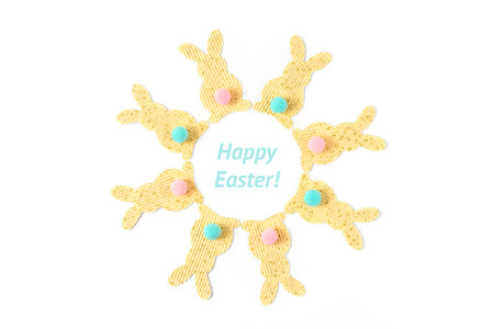 Easter bunny textured paper decorations ornament isolated on white, top view.の写真素材
