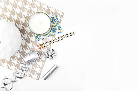 white background table, view table mockup, accessories modernの写真素材