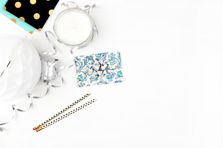 white background table, view table mockup, accessories modernの写真素材