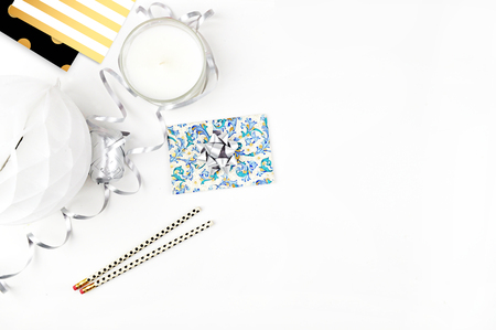 white background table, view table mockup, accessories modernの写真素材