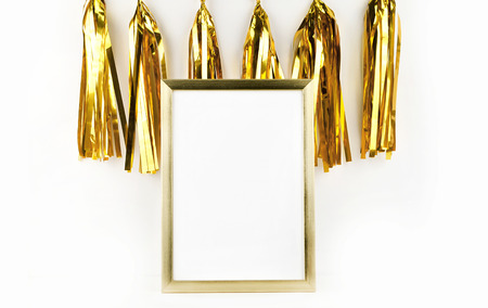 Mockup frame. Gold decoration. Gold frame and  Gold tasselの写真素材