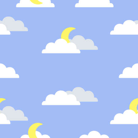 Clouds and moon, flat seamless pattern backgroundのイラスト素材