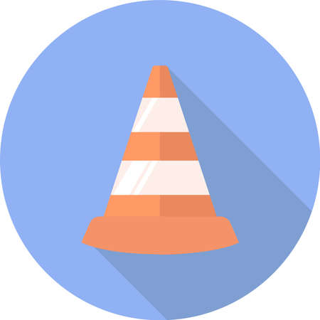 Orange traffic cone, flat icon with a long shadowのイラスト素材