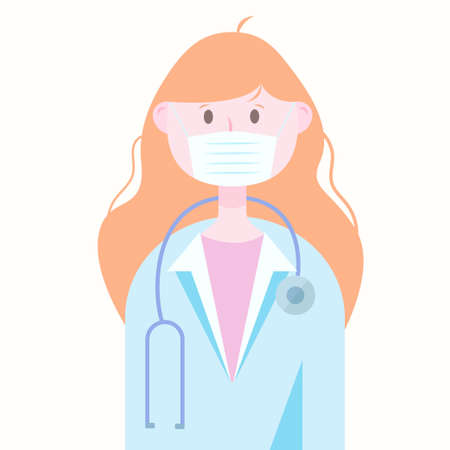 Doctor in mask, medical worker, flat vector illustrationのイラスト素材