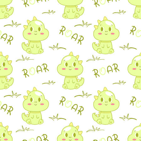 Cute baby dinosaur seamless vector patternのイラスト素材