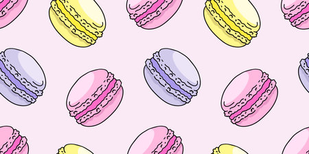 Colored macaroons, vector seamless pattern in the style of doodles, hand-drawnのイラスト素材