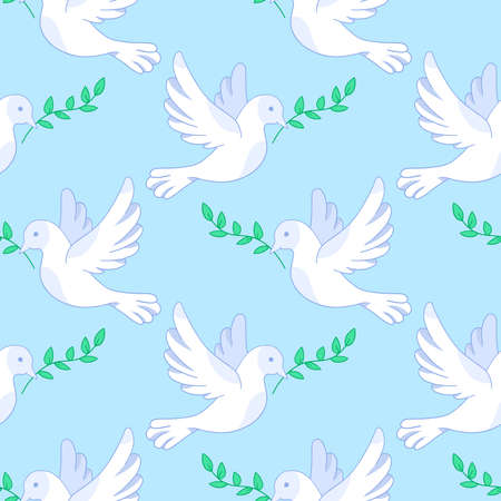 The Dove of Peace, vector seamless pattern in the style of doodles, hand-drawnのイラスト素材