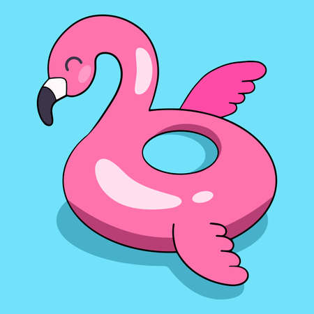 Pink Inflatable flamingo circle, vector design element in the style of doodles, isolated on a white background, hand drawnのイラスト素材