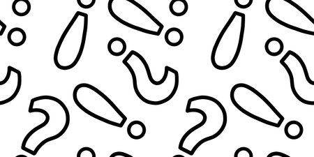 Exclamation and question marks, punctuation marks, amazement, vector seamless pattern in the style of doodles, hand drawnのイラスト素材