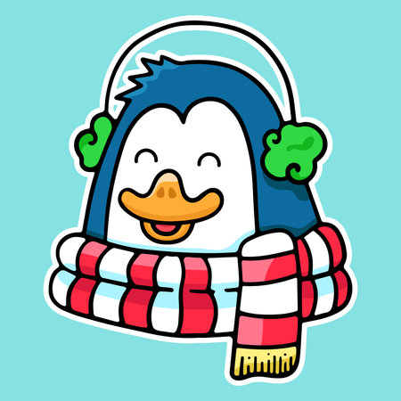New Year s or Christmas Penguin, winter illustration, sticker icon, vector design element, hand drawnのイラスト素材