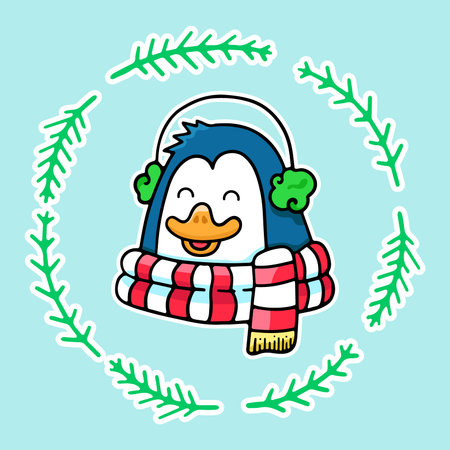 Cartoon Christmas Penguin, winter illustration, sticker icon, vector design element, hand drawnのイラスト素材