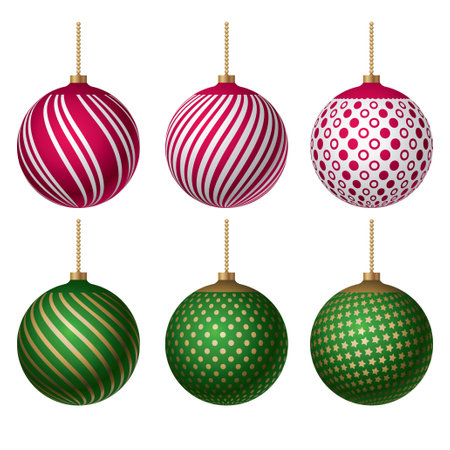 Realistic set Christmas color balls, decorative design for new year, vector illustration.のイラスト素材