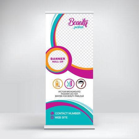 Roll-up banner design, exhibition stand, template for conferences, seminarsのイラスト素材
