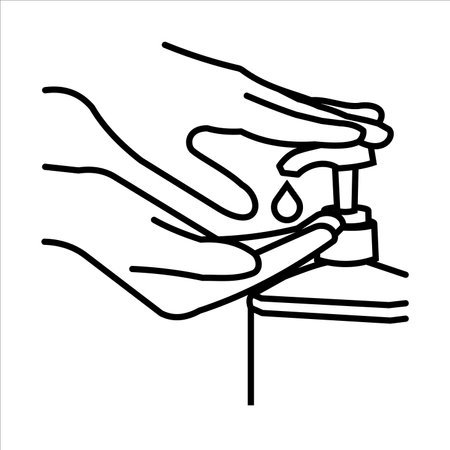 Icon treatment of hands with an antiseptic for the prevention of coronavirus infectionの写真素材