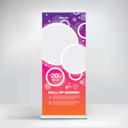Roll-up banner, stand for advertising, conferences, seminars, media templateのイラスト素材