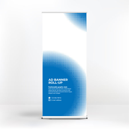 Banner design, roll-up stand for advertising, conferences, seminars, poster template for placing photos and text. Creative background for presentationのイラスト素材