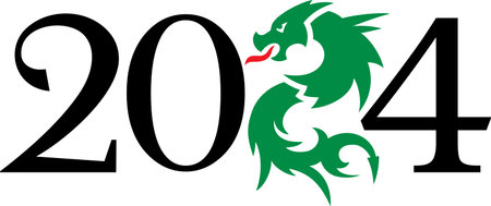 Symbol of the New Year 2024, green dragon silhouette, vectorのイラスト素材