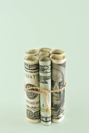 American dollars tied with string.  Concept of Money is tied upの写真素材