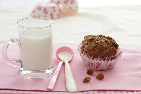 Breakfast Healthy Muffin and Milkの写真素材