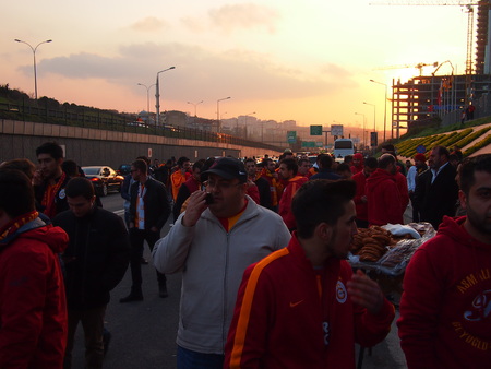Istanbul, Turkey - March 20, 2016: Angry Galatasaray fans chant after their match with Fenerbahce is postponed due to a bomb threat.のeditorial素材
